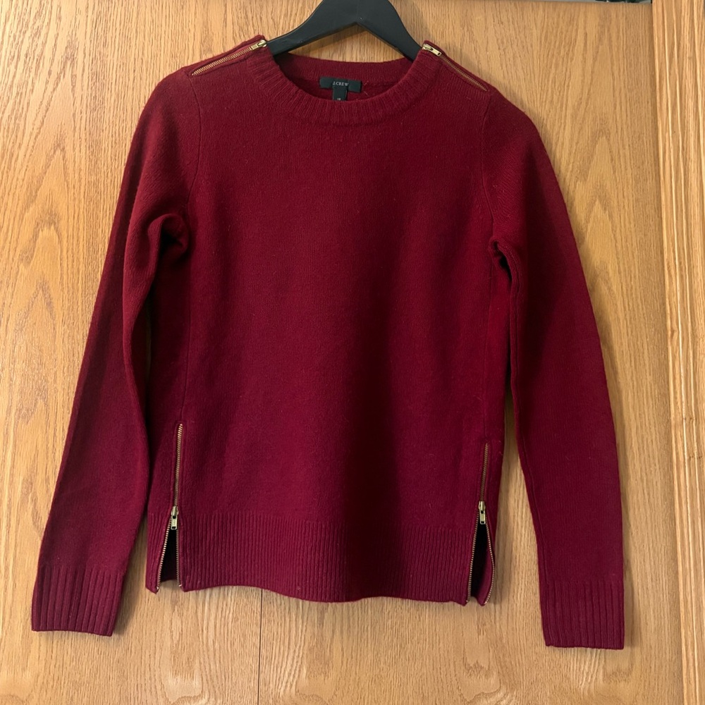 J. Crew Burgundy Wool Sweater with Zipper Accents
